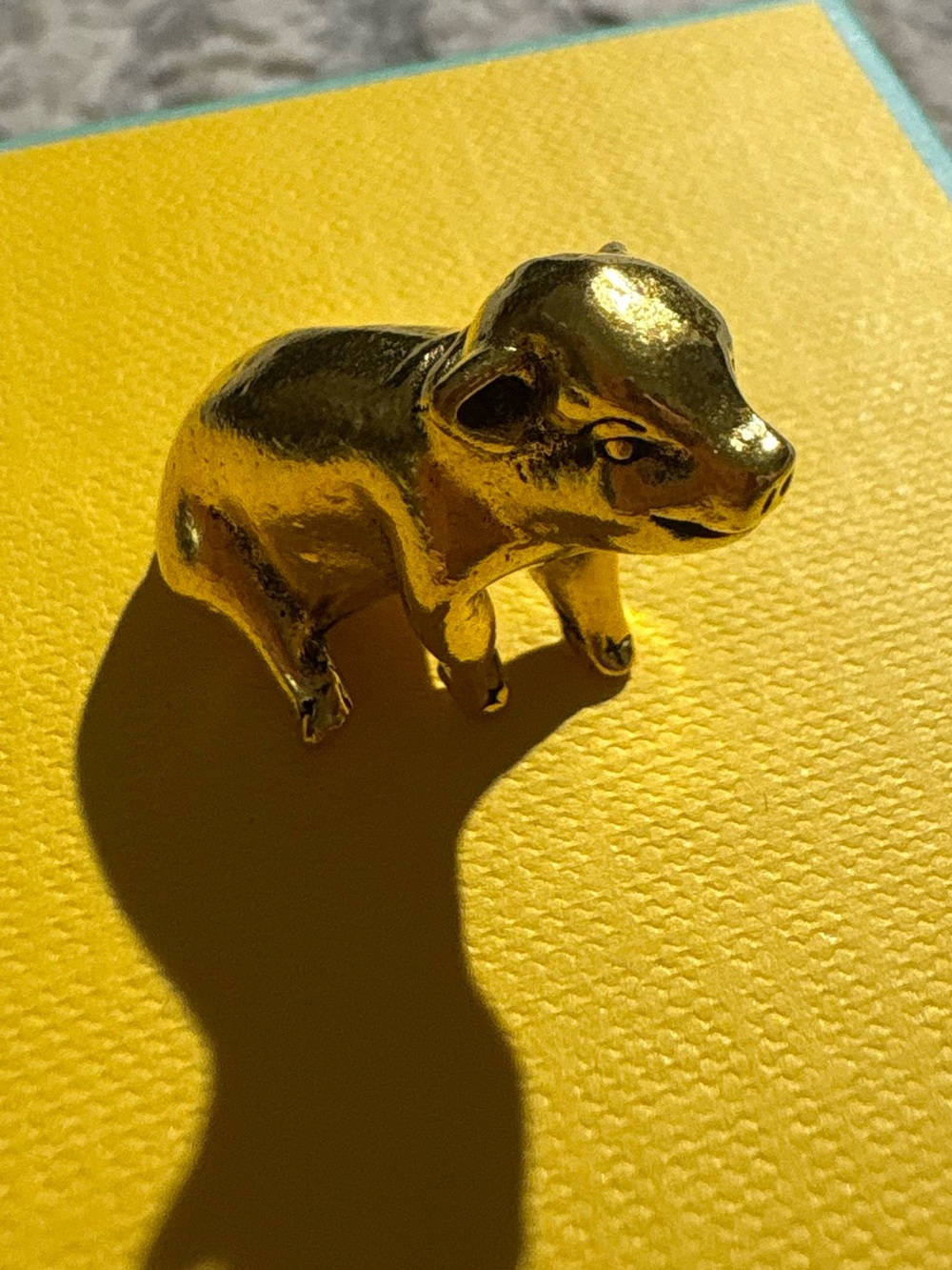 Tiny gold brass pig piglet figurine